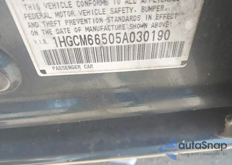 2005 Honda Accord 3.0 Ex z USA, uszkodzony, nr VIN 1HGCM66505A030190